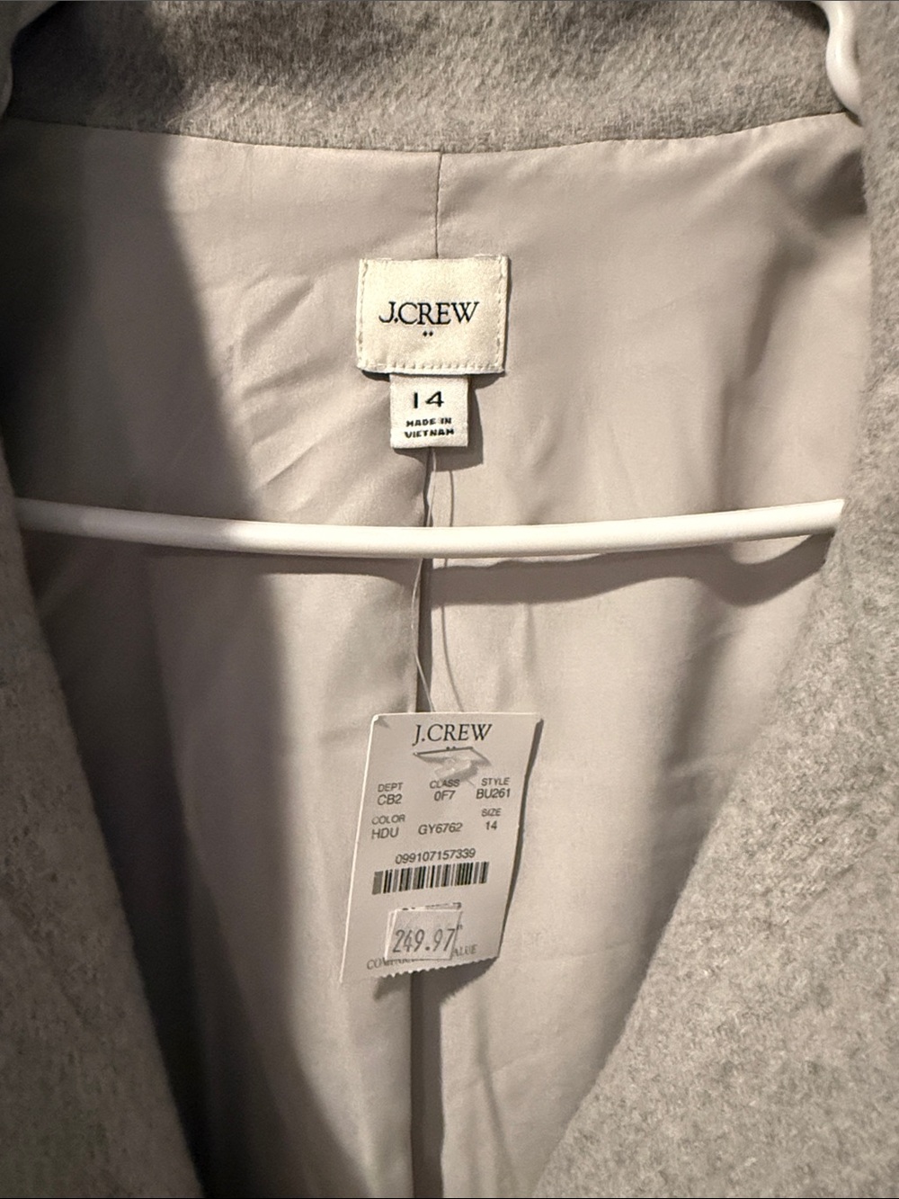 J. Crew Light Grey Stand-Collar Wool Blend Pea Coat - Picture 2 of 4